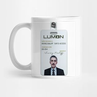 Severance series lumon industries IRVING BAILIFF Badge fan works graphic design by ironpalette Mug